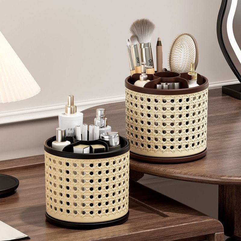 Rattan-Style Rotating Makeup & Desk Organiser