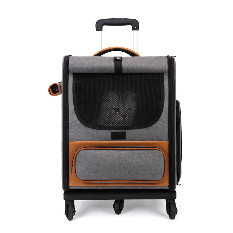 Foldable Cat Trolley Carrier with Wheels – Grey