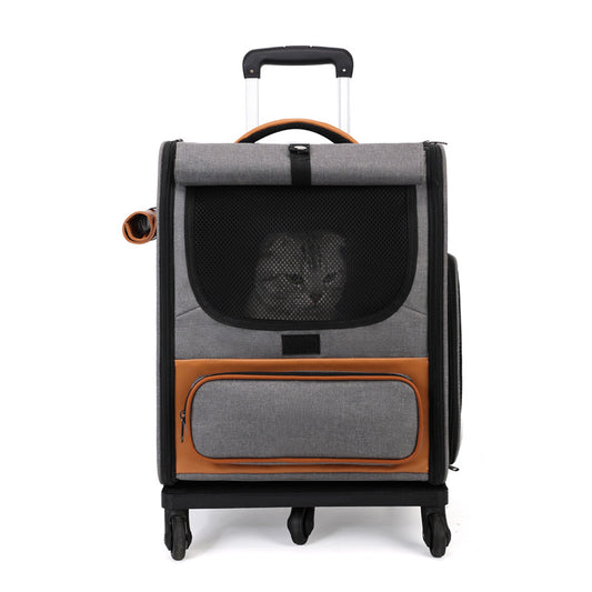 Foldable Cat Trolley Carrier with Wheels – Grey