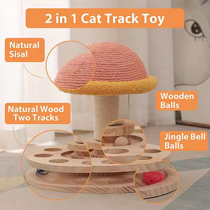 Interactive Mushroom Cat Scratcher with Ball Track & Sisal Post – Pink
