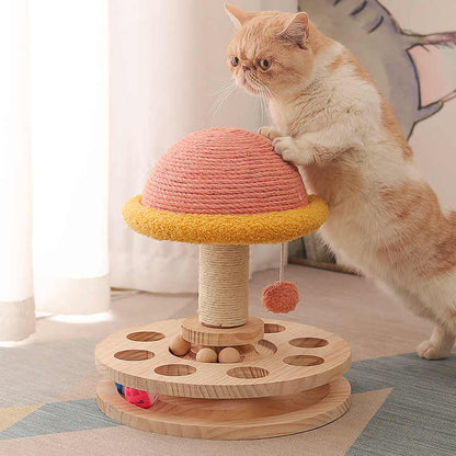 Interactive Mushroom Cat Scratcher with Ball Track & Sisal Post – Pink