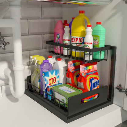 2-Tier Metal Pull-Out Under-Sink Organiser – Black