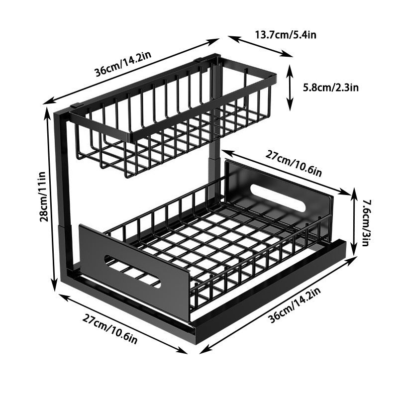 2-Tier Metal Pull-Out Under-Sink Organiser – Black
