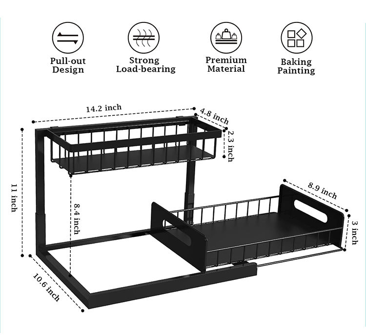 2-Tier Metal Pull-Out Under-Sink Organiser – Black