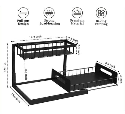 2-Tier Metal Pull-Out Under-Sink Organiser – Black