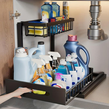 2-Tier Metal Pull-Out Under-Sink Organiser – Black