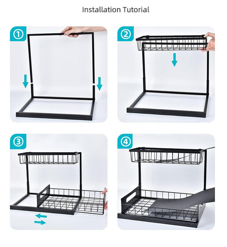 2-Tier Metal Pull-Out Under-Sink Organiser – Black