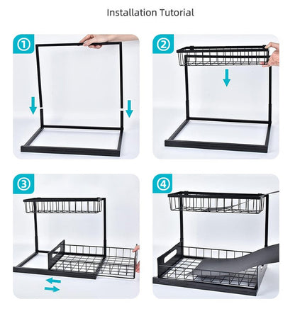2-Tier Metal Pull-Out Under-Sink Organiser – Black