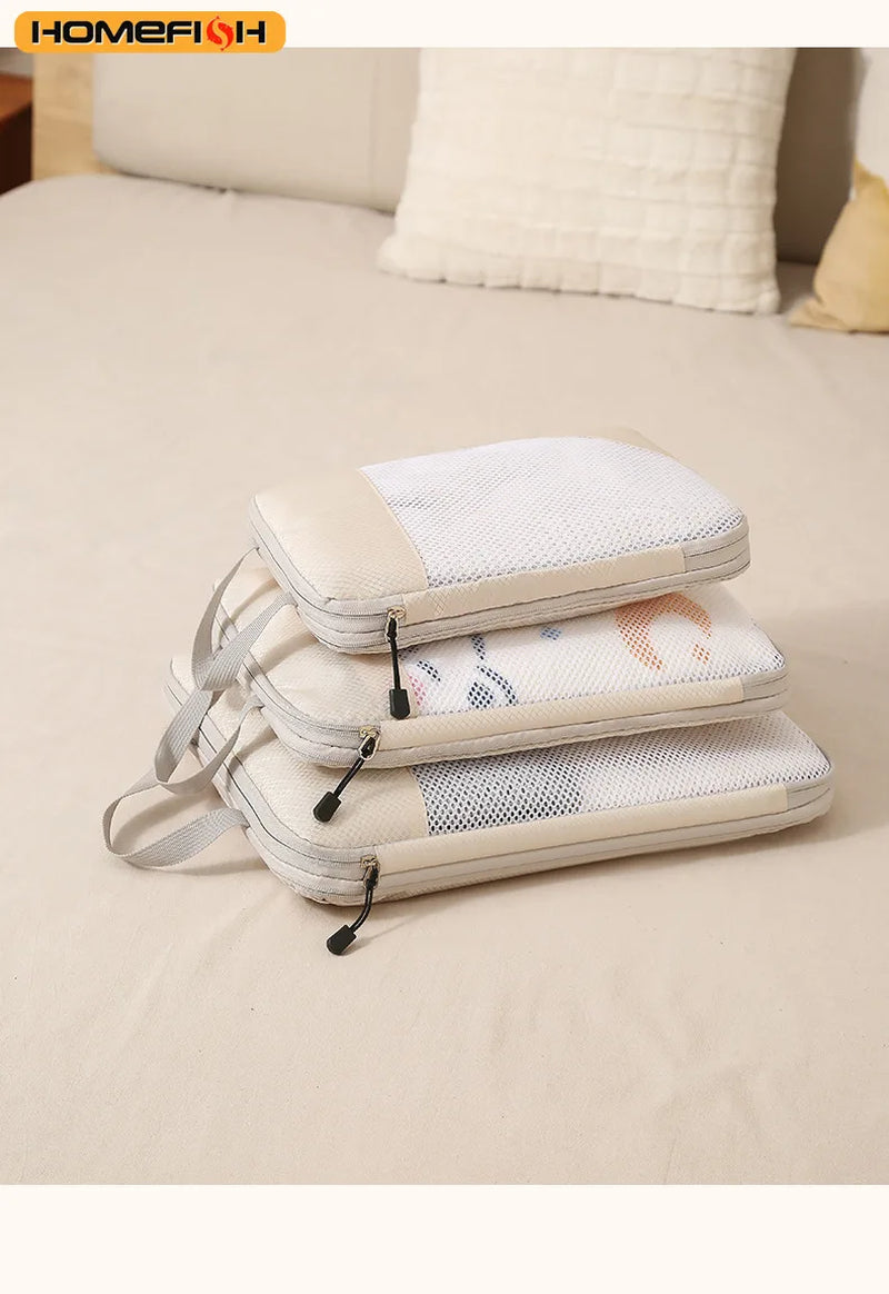 3-Piece Travel Compression Packing Cube, Travel Bag Luggage Organizer Travel Essentials Carry-On Luggage